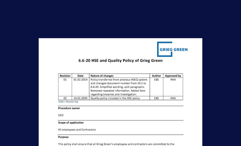 HSE and quality policy of Grieg Green - PDF document.